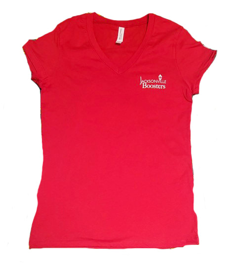 T-shirt, Ladies V-Neck, RED, crest logo on front, cotton/poly blend